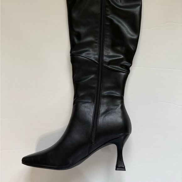 New Coutgo black knee high leather boots square toe kitten heel size 8.5 - Picture 4 of 13